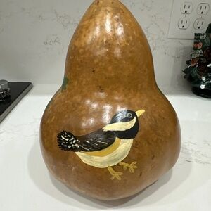 Hand Painted Gourd With Birds And Grapes- Open Top Dry Flower Vase